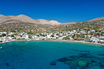 Aerial view of Kini Beach in Syros, Greece