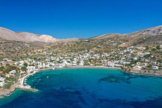 Aerial view of Kini Beach in Syros, Greece