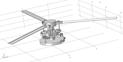 Computer 3d modeling movements of helicopter blades using a computer-aided design system.