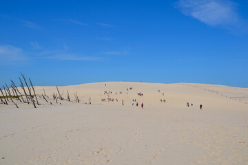 Moving dunes in the Slovincian National Park also known as Slowinski National Park. Tourists...
