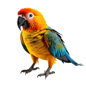 parrot bird isolated on transparent background ,bird full color cut out ,generative ai