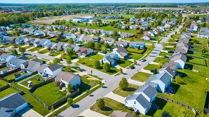 Row after row of houses in suburban neighborhood in summer