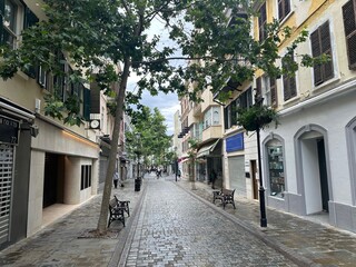 famous Main Street with beautiful buildings in Gibraltar on a rainy day, 2023, British Overseas Territory, United Kingdom, Europe