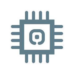
Microchip icon. CPU, Central processing unit, computer processor, chip symbol in circle. Abstract technology logo. Simple round icon isolated on white background. Creative modern vector logo