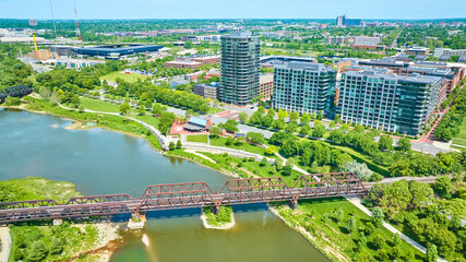 Aerial train bridge over river near downtown Columbus Ohio © Nicholas J. Klein