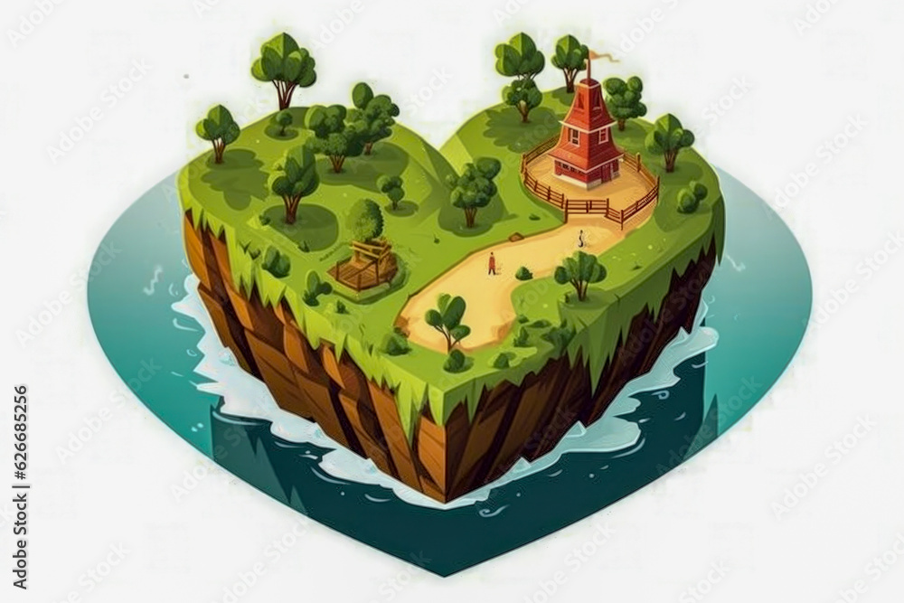 Poster island with heart shape - generative ai