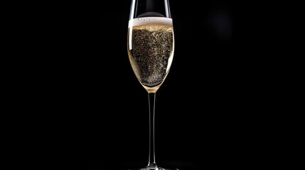 Empty glass of champagne isolated on black background
