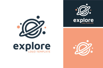 Galaxy Planet Orbit Space Initial Letter E for Earth Explore Expedition Exploration logo design