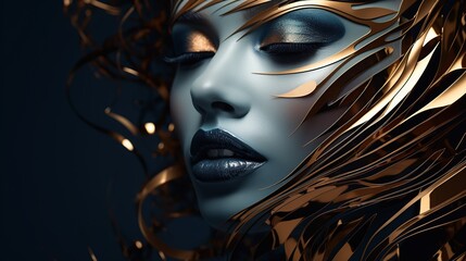 young woman with gold graphic makeup AI generated image