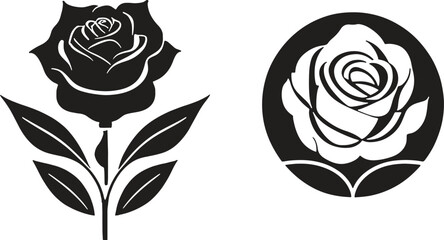 Rose flower logo icon black and white vector set