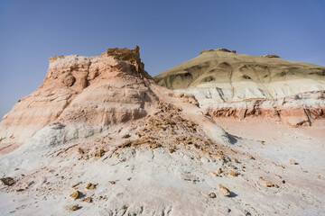 Fototapeta premium Mount Bokty consisting of different layers of limestone and other minerals, a layered mountainside of different colors