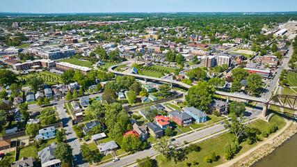 Aerial low traffic roads Louisville Kentucky downtown city aerial - obrazy, fototapety, plakaty