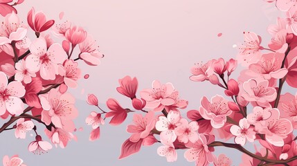 Fototapeta na wymiar Pink Cherry blossoms and falling petals flower. Watercolor, AI generated image