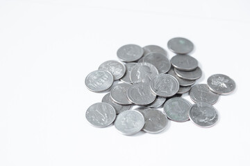 money coins on white backgrounds