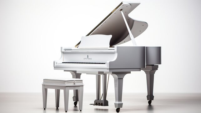 Luxury white classic grand piano music close-up, AI generated image