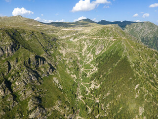 Aerial view of road to Kalin Dam, Rila Mountain, Bulgaria