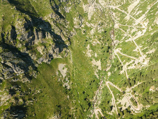 Aerial view of road to Kalin Dam, Rila Mountain, Bulgaria
