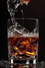 Whiskey on the rocks in a glass. AI generative