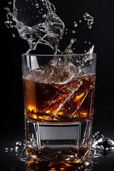 Whiskey on the rocks in a glass. AI generative