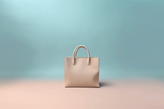 Minimalistic photo of a shopping bag in light colors. free place . AI generated