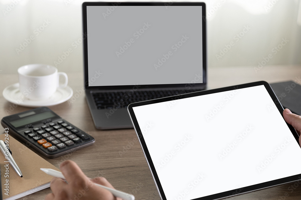 Poster business financial spreadsheet document information data analyst statistics spreadsheet on computer: