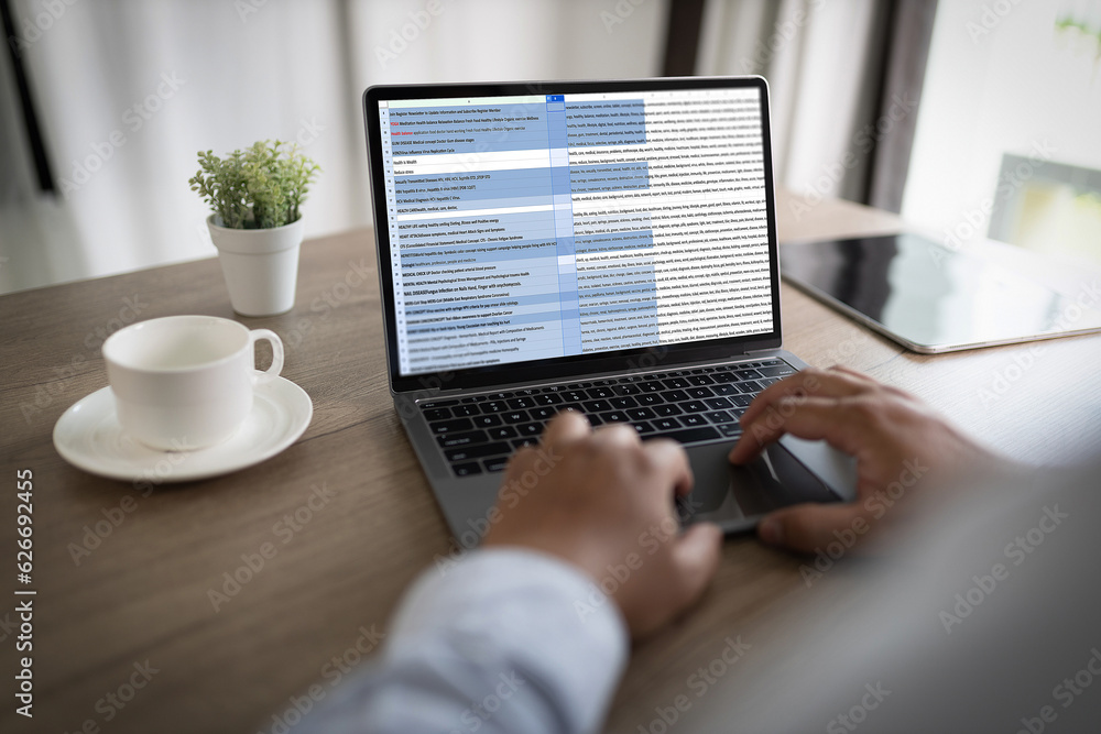 Aufkleber business financial spreadsheet document information data analyst statistics spreadsheet on computer: