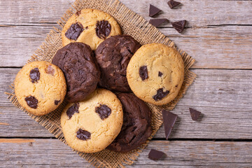Fototapeta na wymiar Group of homemade american chocolate cookies