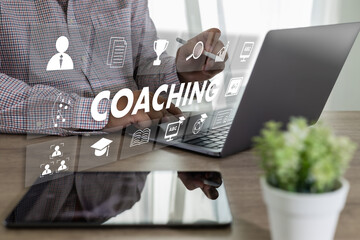 Coaching Training Planning Learning Coaching Business Guide Instructor Leader: Man coaching...
