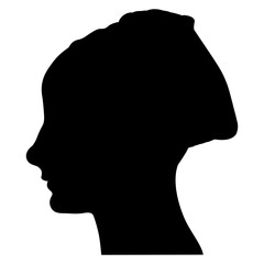 Head in profile of a Renaissance woman. Female portrait. Black silhouette on white background.