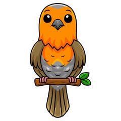 Cute happy bird cartoon on tree branch