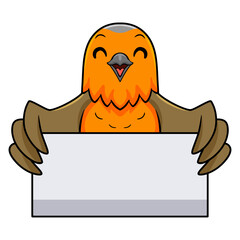 Cute bird cartoon holding blank sign