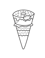 Ice Cream Coloring Page for Kids Cartoon Illustration