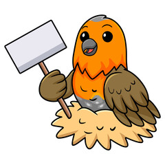 Cute bird cartoon holding blank sign