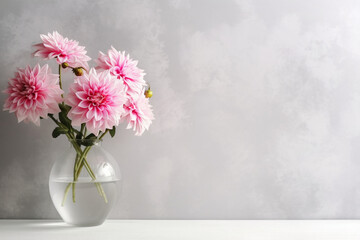 Fototapeta premium Elegant Vase of Pink Dahlias with Blank Space for Text, Generative AI