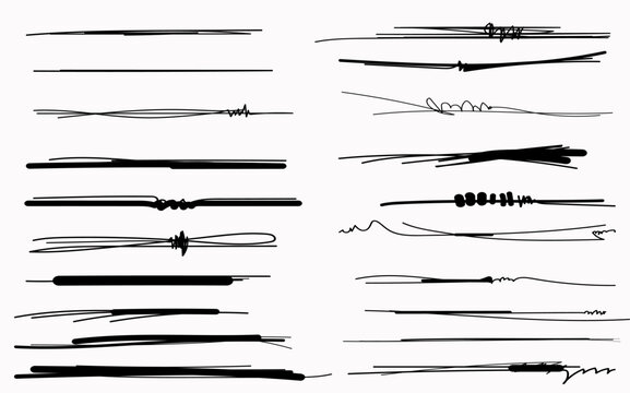 scribble hand line set, Underline markers collection. Vector illustration of scribble lines isolated on white background.