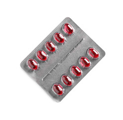 Blister of pills on white background, top view