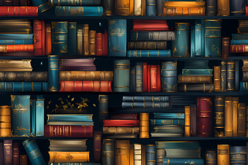 Illustrated books seamless tile pattern Generative AI