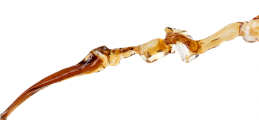 Coffee drink water mix ice cube fall pouring down in Shape form line of espresso black coffee splashes into drop soda cola attack fluttering in air, stop motion freeze shot. Splash coffee cola drink