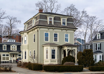 Single family home with mansard roof, Brighton, Massachusetts, USA 