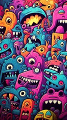Fototapeta premium Flat cute doodle monsters pattern