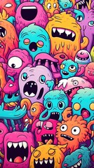 Fototapeta premium Flat cute doodle monsters pattern