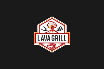 BBQ grill volcano mountain logo design 