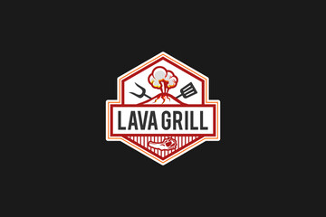 BBQ grill volcano mountain logo design  © 21graphic