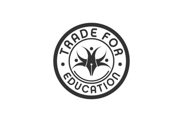 Pen symbol human team work logo design badge emblem rounded shape icon symbol learning education