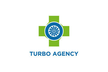 Turbo icon with red cross green element logo abstract