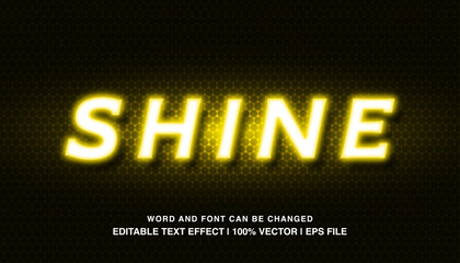 Shine editable text effect template, yellow neon light futuristic typeface, premium vector