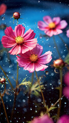 Cosmos flowers with water droplets 