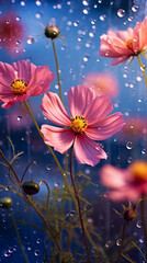 Cosmos flowers with water droplets 
