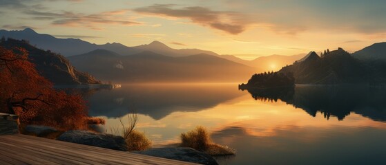 Autumnal Sunset Reflecting on a Serene Lake