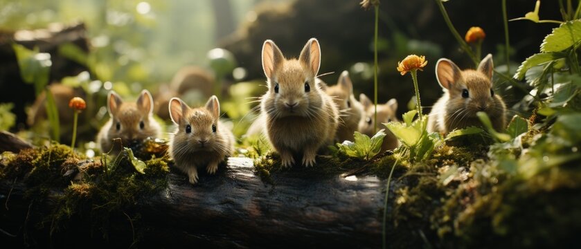 Adorable Rabbits in the Wild Forest, Cute Rodent Wildlife Photography